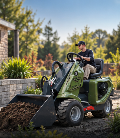 Blue Typhon compact loader moving soil at a construction site